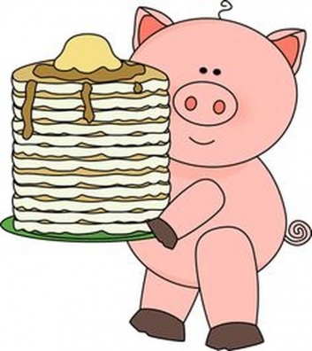 Pig eating pancakes