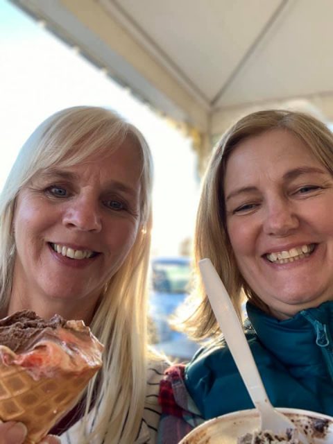 author and friend eating ice cream for dinner in Long Beach, WA